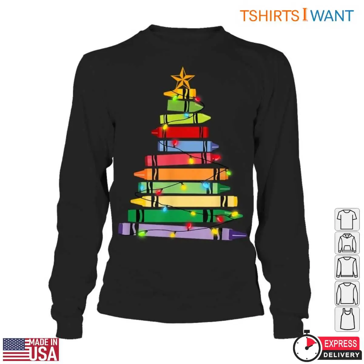 Colorful Crayon Christmas Tree T Shirt Teacher Christmas Apparel 5 1.jpg