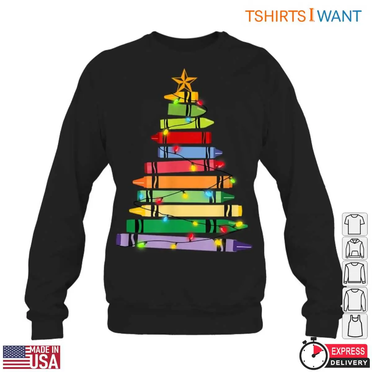 Colorful Crayon Christmas Tree T Shirt Teacher Christmas Apparel 6 1.jpg