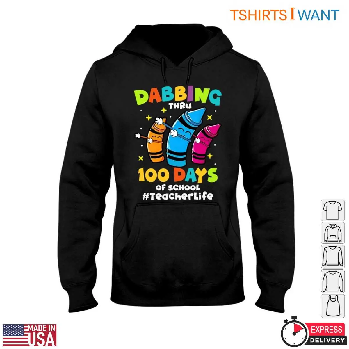 Colorful Crayons Dabbing Through 100 Days of School Teacher Life T Shirt 4 1.jpg