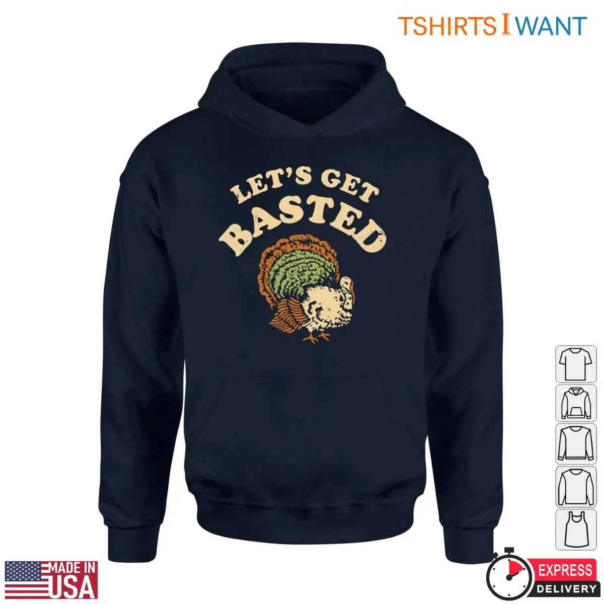 Colorful Turkey T-Shirt - Let's Get Basted Funny Thanksgiving Tee 11 Colorful Turkey T-Shirt Detail
