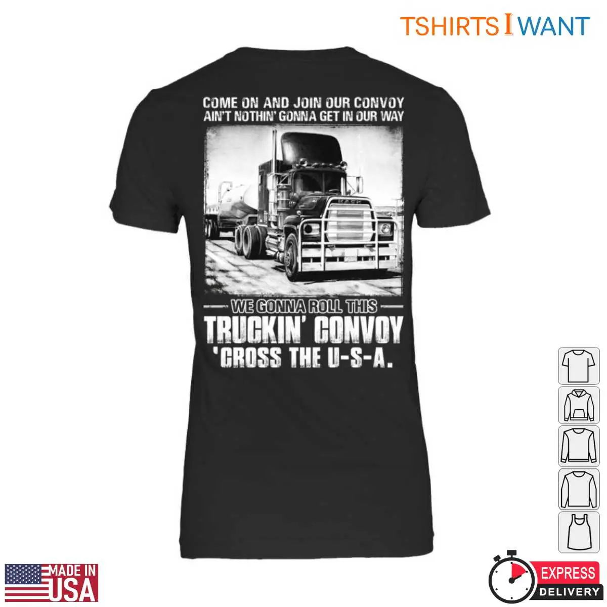 Convoy Truck Trucker T-Shirt - Join Our Convoy Lyrics Roll Across The U.S.A 13 Convoy Truck Trucker T-Shirt Detail