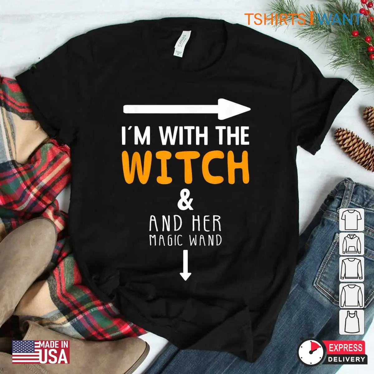 Couples Halloween Sweatshirts: I'm With The Witch Couples Halloween Costume Tee 9 couples Halloween sweatshirts
