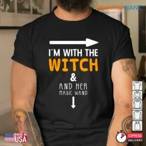 Couples Halloween Sweatshirts: I'm With The Witch Couples Halloween Costume Tee 7 Couples Halloween Sweatshirts Im With the Witch Tee 4 1.jpg