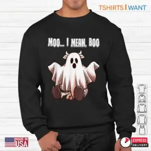 Cow Halloween Shirt: Moo I Mean Boo Ghost Cow Halloween Costume Tee 8 Cow Halloween Shirt Moo Boo Ghost Costume 3 1.jpg