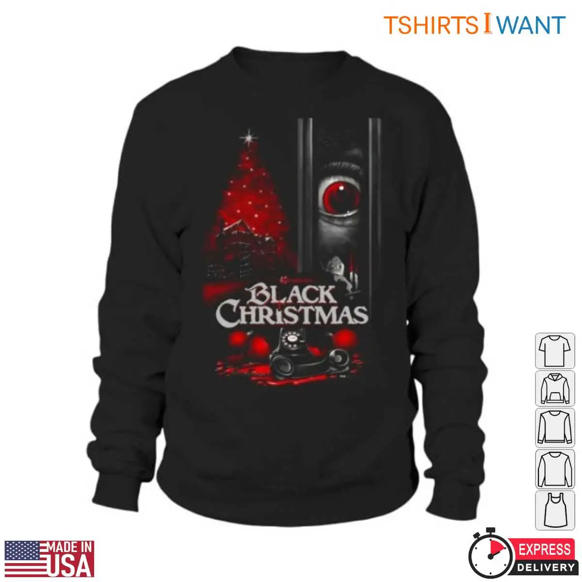 Creepy Christmas T-Shirt - Black Christmas Horror Design with Red Eye and Blood 13 Creepy Christmas T-Shirt Detail