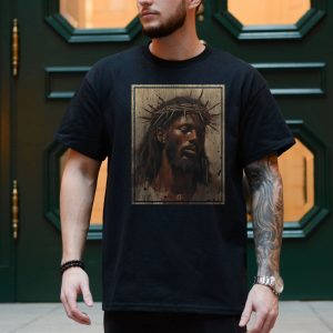 Crowned Jesus T Shirt E28093 Rustic Christian Art with Thorn Crown 4.jpg