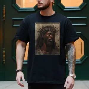 Crowned Jesus T-Shirt – Rustic Christian Art with Thorn Crown 10 Crowned Jesus T Shirt E28093 Rustic Christian Art with Thorn Crown 4.jpg