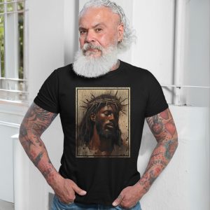 Crowned Jesus T Shirt E28093 Rustic Christian Art with Thorn Crown 7.jpg