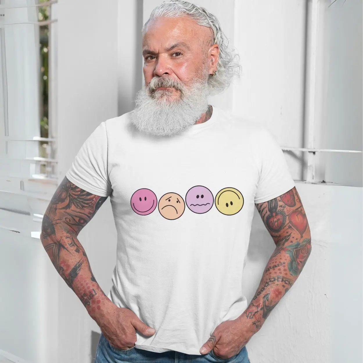 Cute Aesthetic T Shirt All The Feelings Retro Smiley Face Tee 7 1.jpg