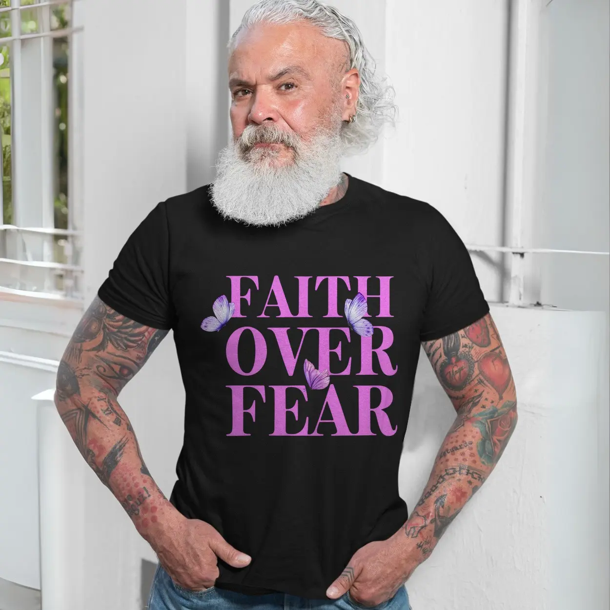 Cute Christian T Shirt Faith Over Fear Butterfly Aesthetic Tee 7 1.jpg