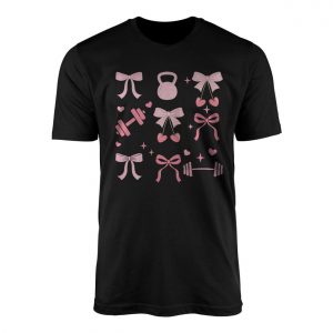 Cute Gym T Shirt E28093 Pink Bows Weights and Cherries Kawaii Fitness Tee 1.jpg
