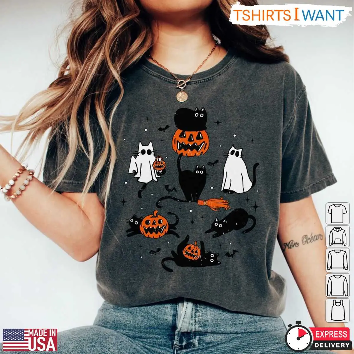Cute Halloween Cat T Shirt Playful Black Cats and Pumpkin Graphic Tee for Cat Lovers 4 1 1.jpg