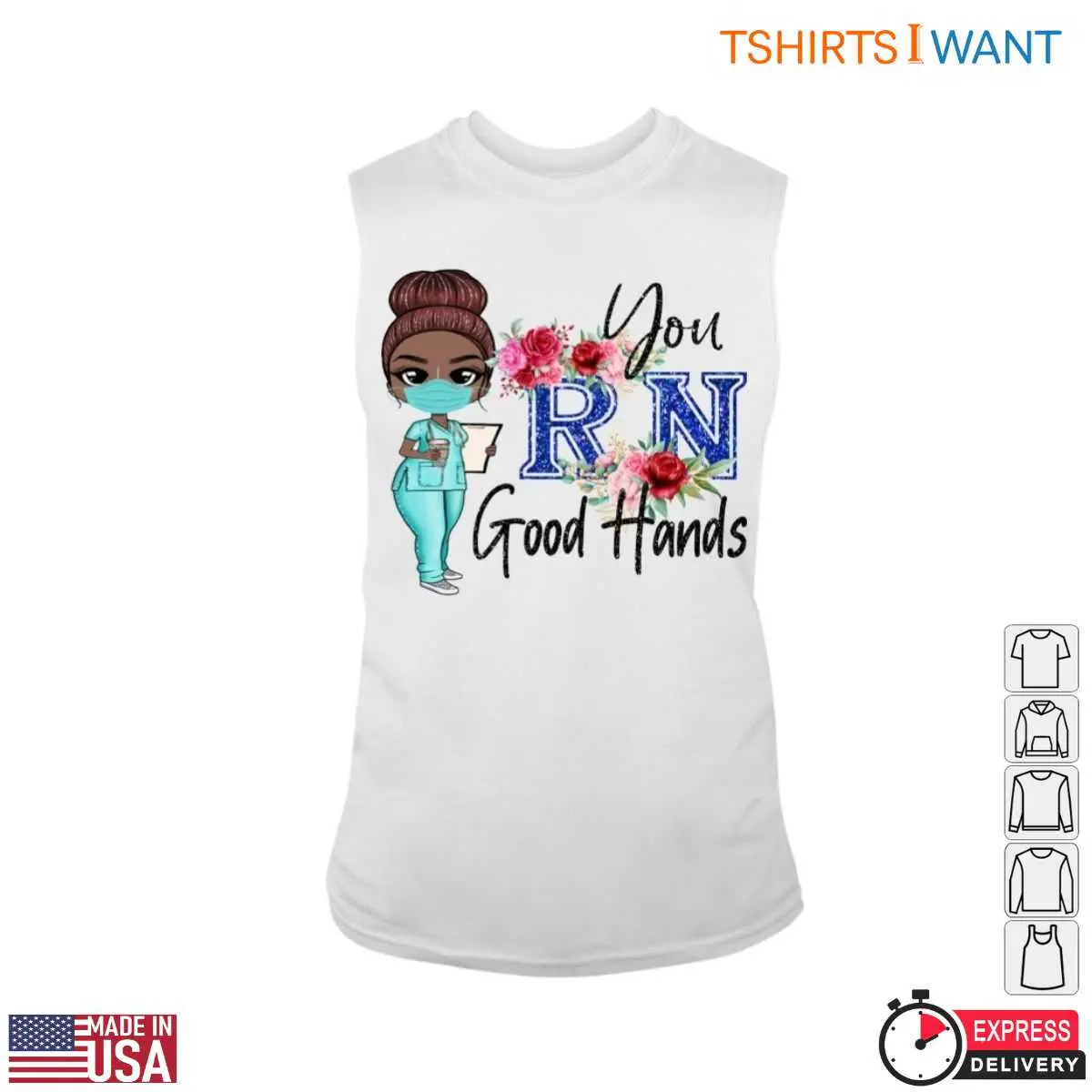 Cute Nurse T-Shirt - You’re in Good Hands RN Graphic with Floral Design Tee 4 Cute Nurse RN Good Hands Tee 4 1.jpg