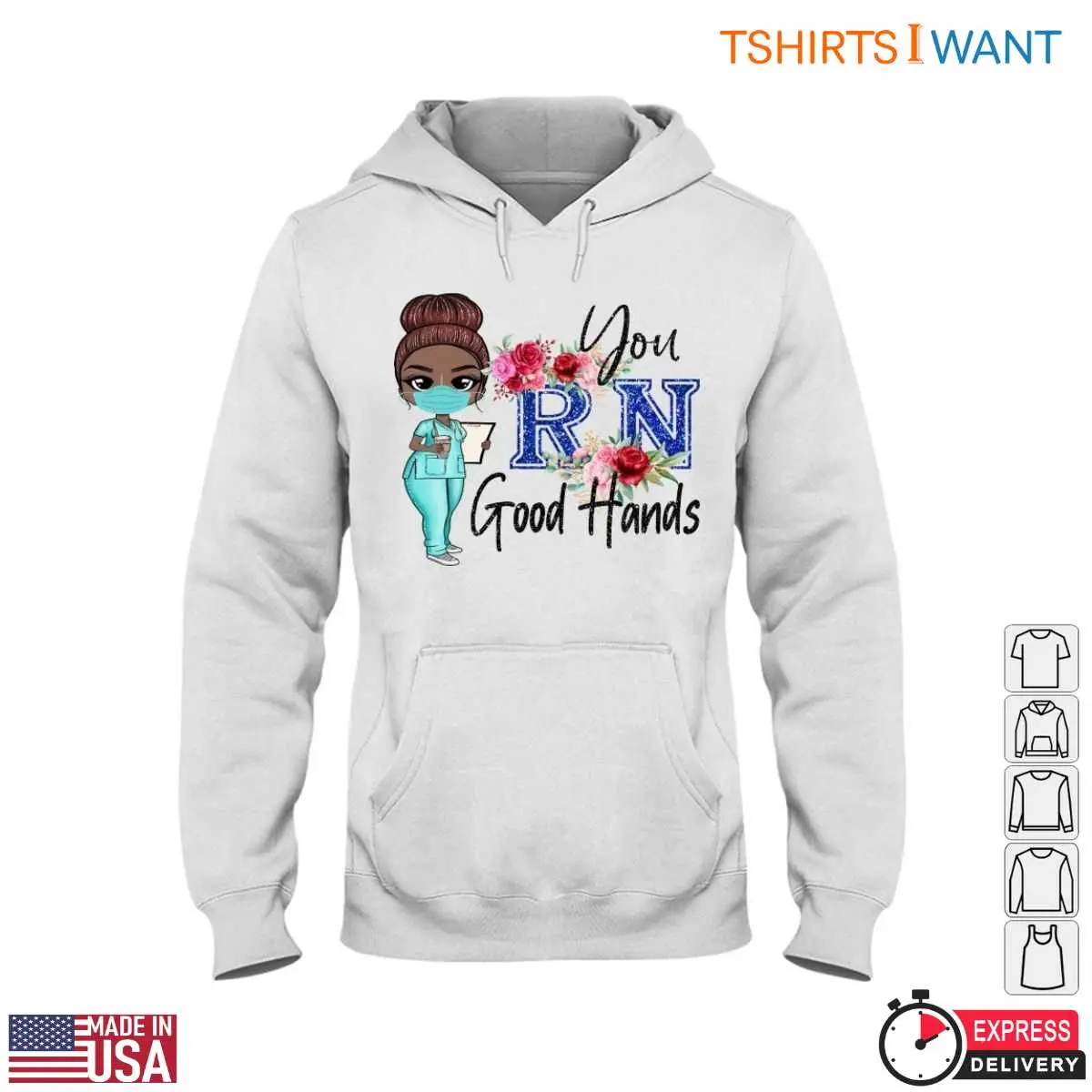 Cute Nurse T-Shirt - You’re in Good Hands RN Graphic with Floral Design Tee 5 Cute Nurse RN Good Hands Tee 5 1.jpg