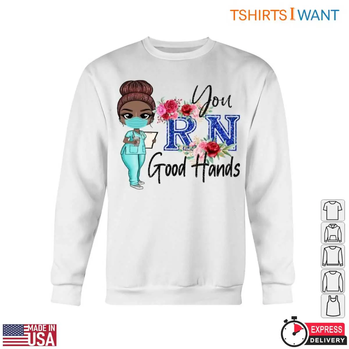 Cute Nurse T-Shirt - You’re in Good Hands RN Graphic with Floral Design Tee 6 Cute Nurse RN Good Hands Tee 6 1.jpg