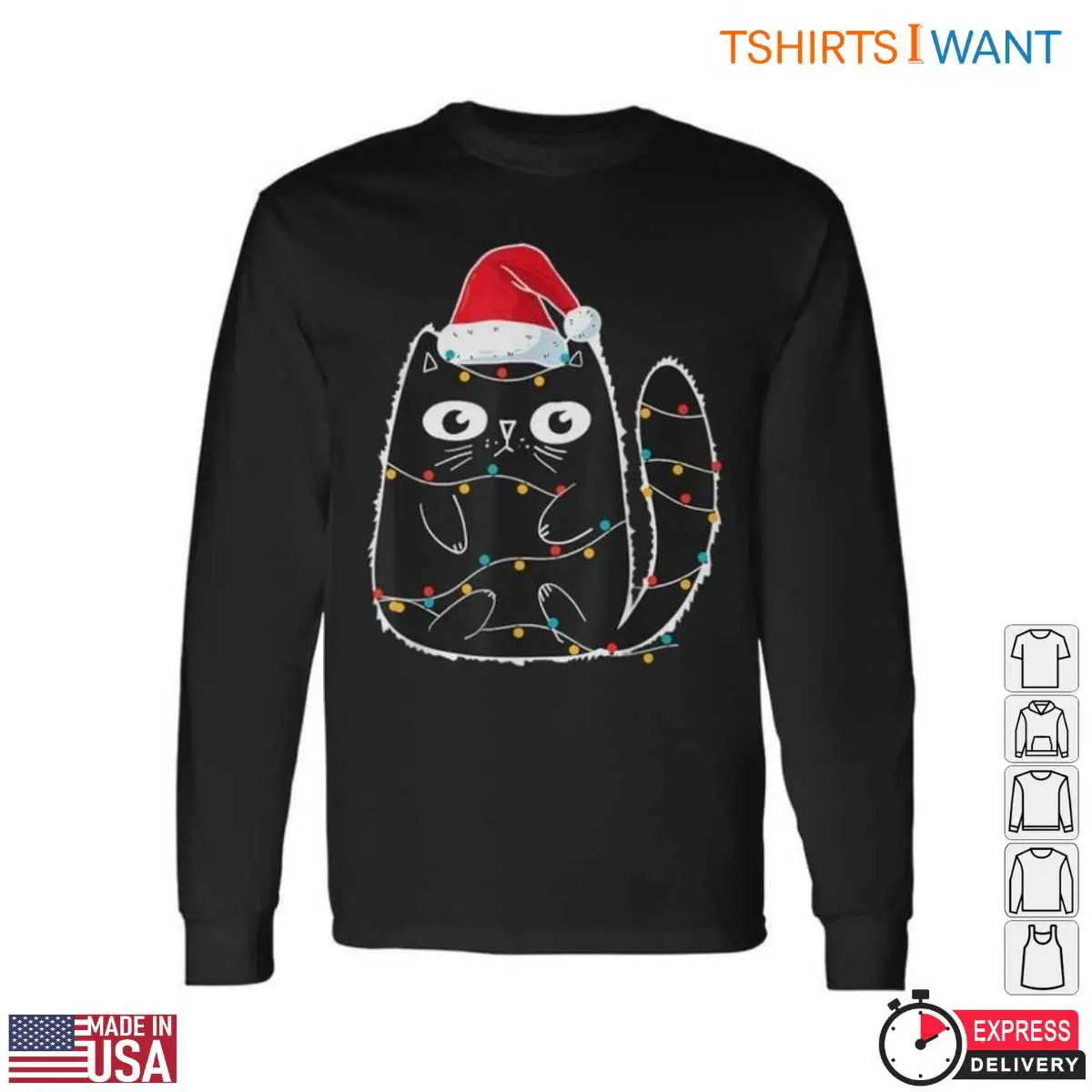 Cute Santa Cat Black Cat Lights Holiday Tee 2 1.jpg