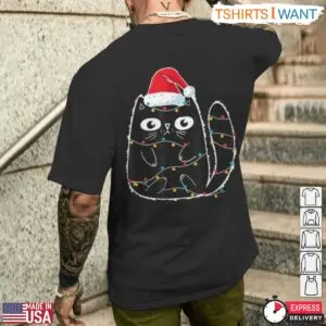 Cute Santa Cat Black Cat with Christmas Lights and Santa Hat Holiday Tee 9 Cute Santa Cat Black Cat Lights Holiday Tee 4 1.jpg