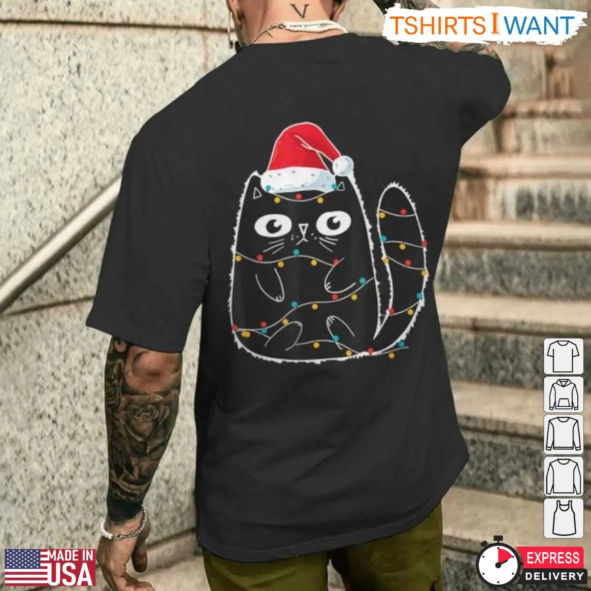 Cute Santa Cat Black Cat Lights Holiday Tee 4 1.jpg