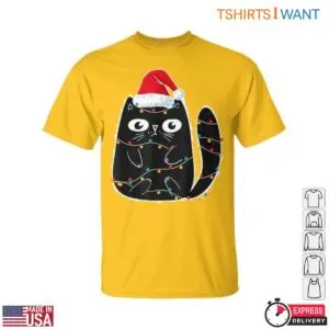 Cute Santa Cat Black Cat with Christmas Lights and Santa Hat Holiday Tee 11 Cute Santa Cat Black Cat Lights Holiday Tee 6 1.jpg