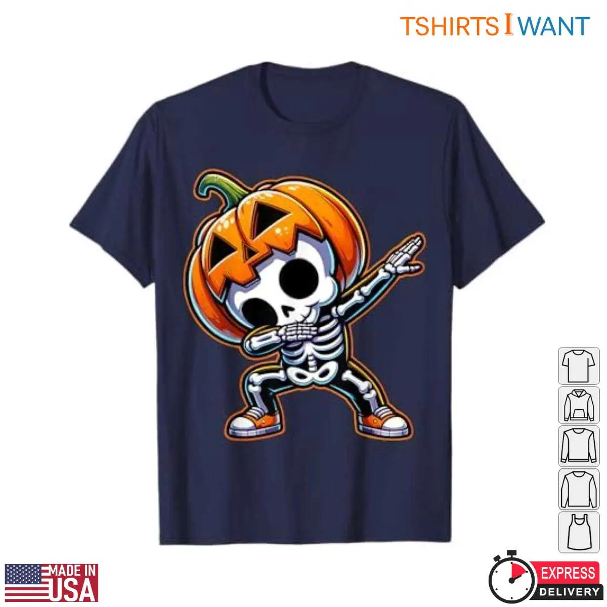 Dabbing Skeleton Pumpkin Head Halloween T Shirt 1 1.jpg