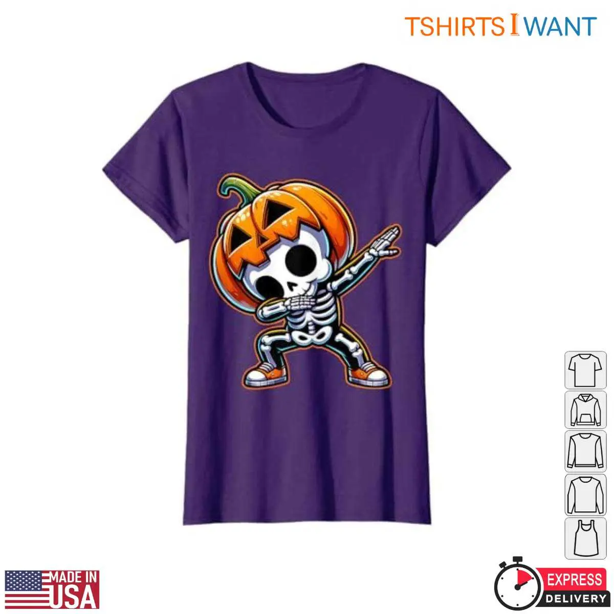 Dabbing Skeleton Pumpkin Head Halloween T Shirt 4 1.jpg