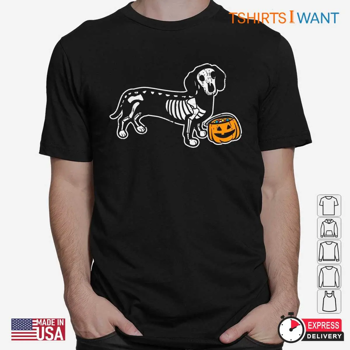 Dachshund Skeleton Halloween: Wiener Dog Jack O'Lantern Skeleton Halloween Shirt 2 Dachshund Skeleton Halloween Wiener Dog Bone Tee 2 1.jpg
