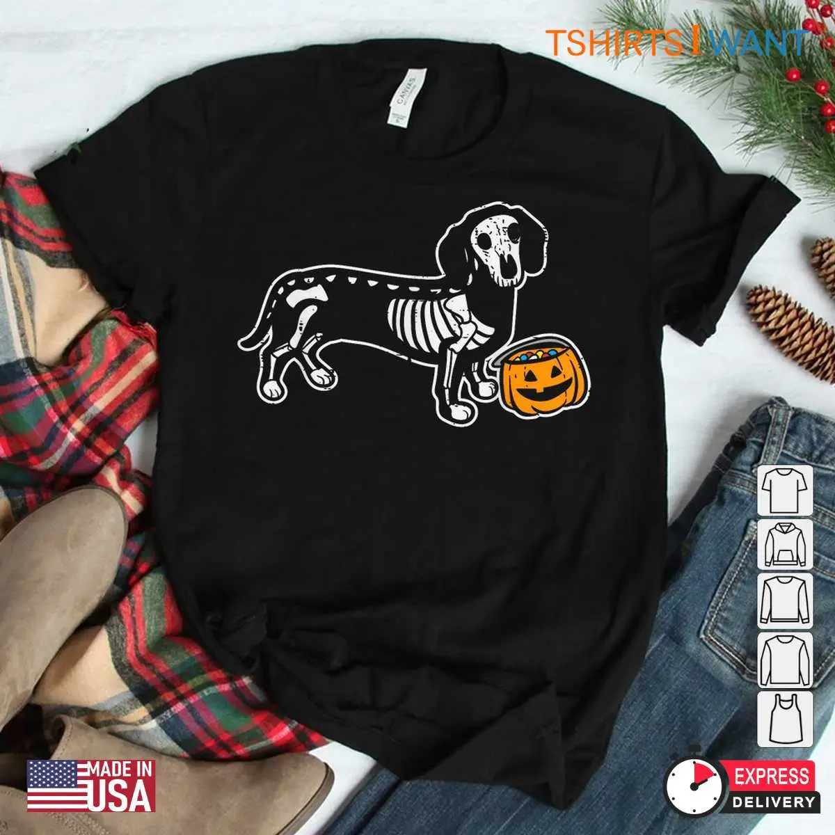 Dachshund Skeleton Halloween: Wiener Dog Jack O'Lantern Skeleton Halloween Shirt 11 Wiener Dog Halloween Costume Shirt