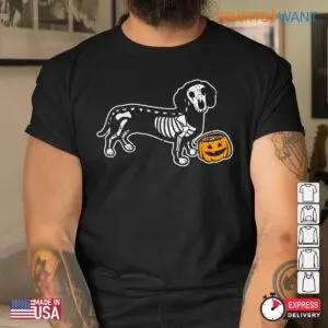 Dachshund Skeleton Halloween: Wiener Dog Jack O'Lantern Skeleton Halloween Shirt 8 Dachshund Skeleton Halloween Wiener Dog Bone Tee 4 1.jpg