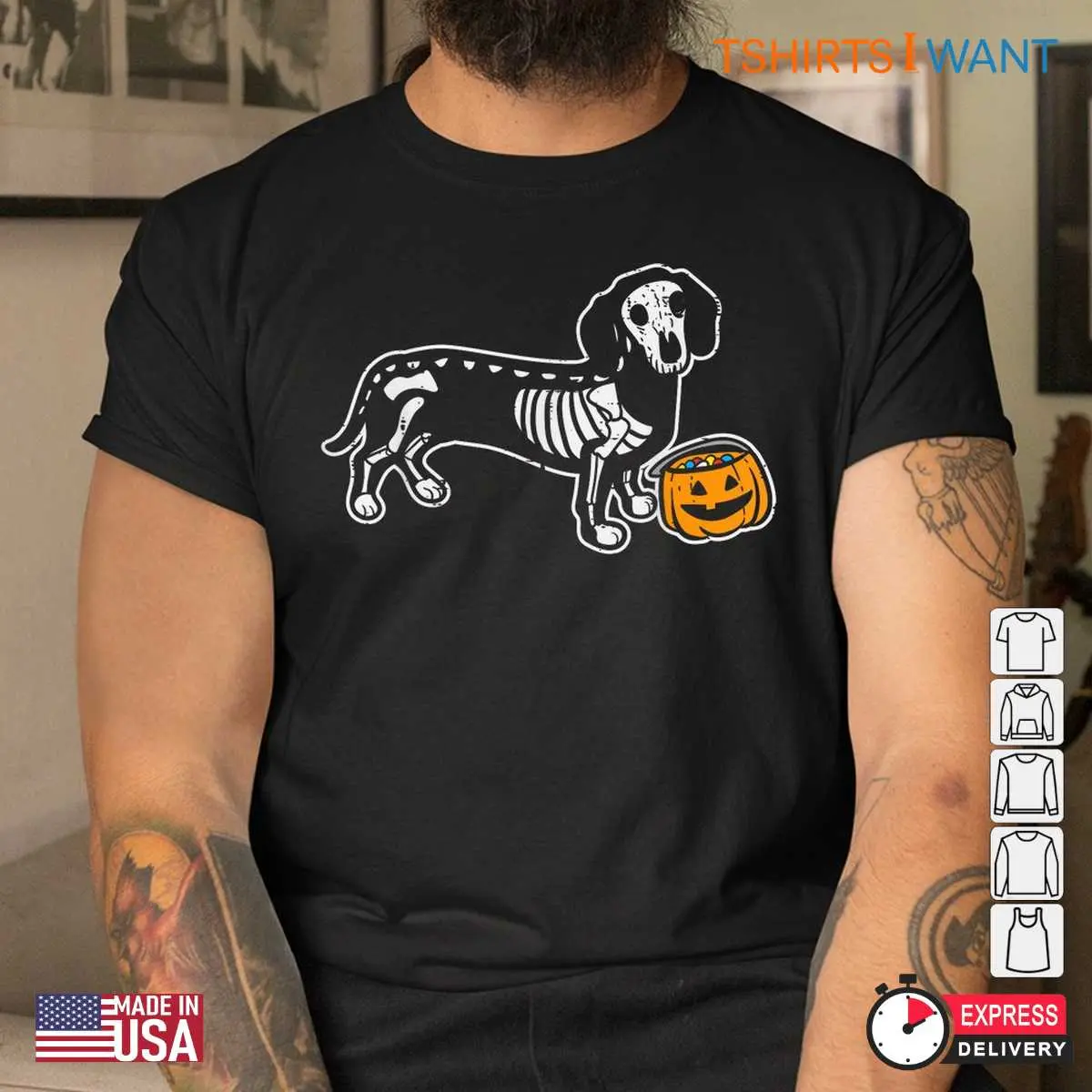 Dachshund Skeleton Halloween: Wiener Dog Jack O'Lantern Skeleton Halloween Shirt 4 Dachshund Skeleton Halloween Wiener Dog Bone Tee 4 1.jpg