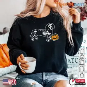 Dachshund Skeleton Halloween: Wiener Dog Jack O'Lantern Skeleton Halloween Shirt 9 Dachshund Skeleton Halloween Wiener Dog Bone Tee 5 1.jpg