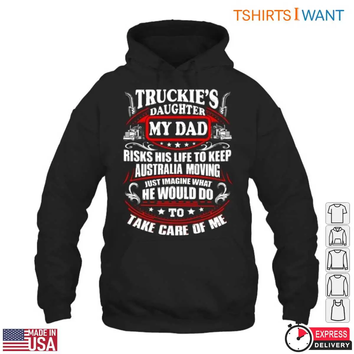 Dad Trucking Apparel Shirt - Truckie's Daughter My Dad Risks His Life To Keep Australia Moving 13 Dad Trucking Apparel T-Shirt Detail