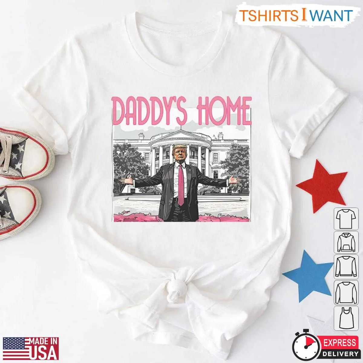 Daddy Trump Home T-Shirt - Fun Patriotic Pink White House Graphic Tee 12 Daddy Trump Home T-Shirt Front View