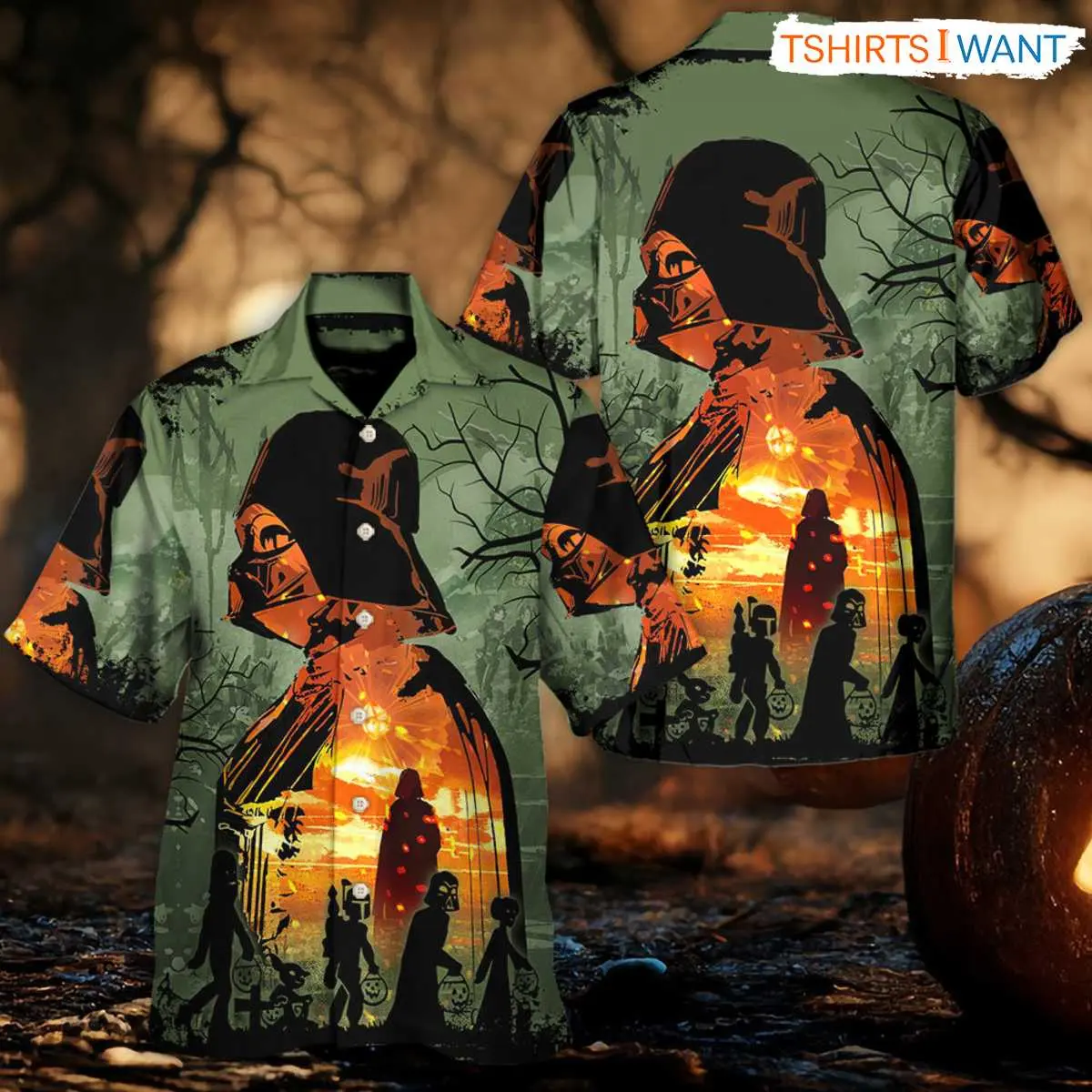 Darth Vader Halloween: Trick-or-Treating Hawaiian Shirt, A Star Wars Special 5 Darth Vader Halloween Hawaiian Shirt pattern close-up