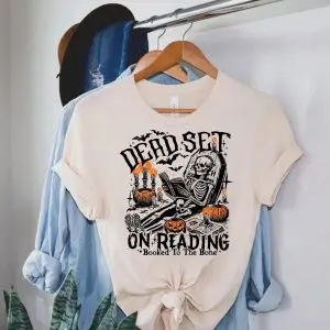Dead Set on Reading Shirt – Funny Skeleton Booked to the Bone Halloween Tee 7 Dead Set on Reading Shirt – Funny Skeleton Booked to the Bone Halloween Tee 2
