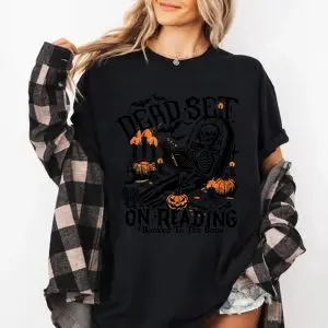 Dead Set on Reading Shirt – Funny Skeleton Booked to the Bone Halloween Tee 11 Dead Set on Reading Shirt – Funny Skeleton Booked to the Bone Halloween Tee 6