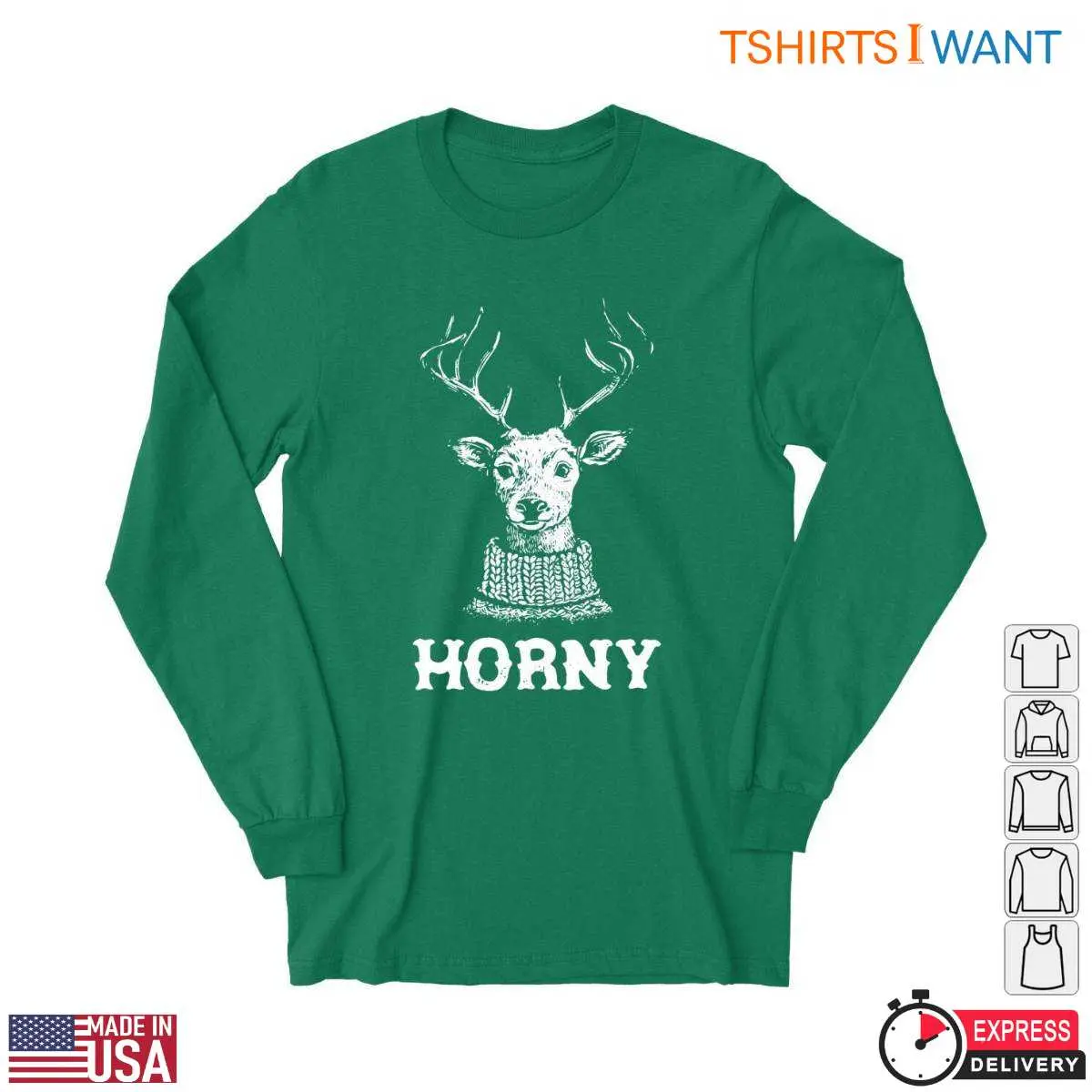 Deer Humor T-Shirt - 'Horny' Pun Graphic Design 11 Deer Humor T-Shirt Detail