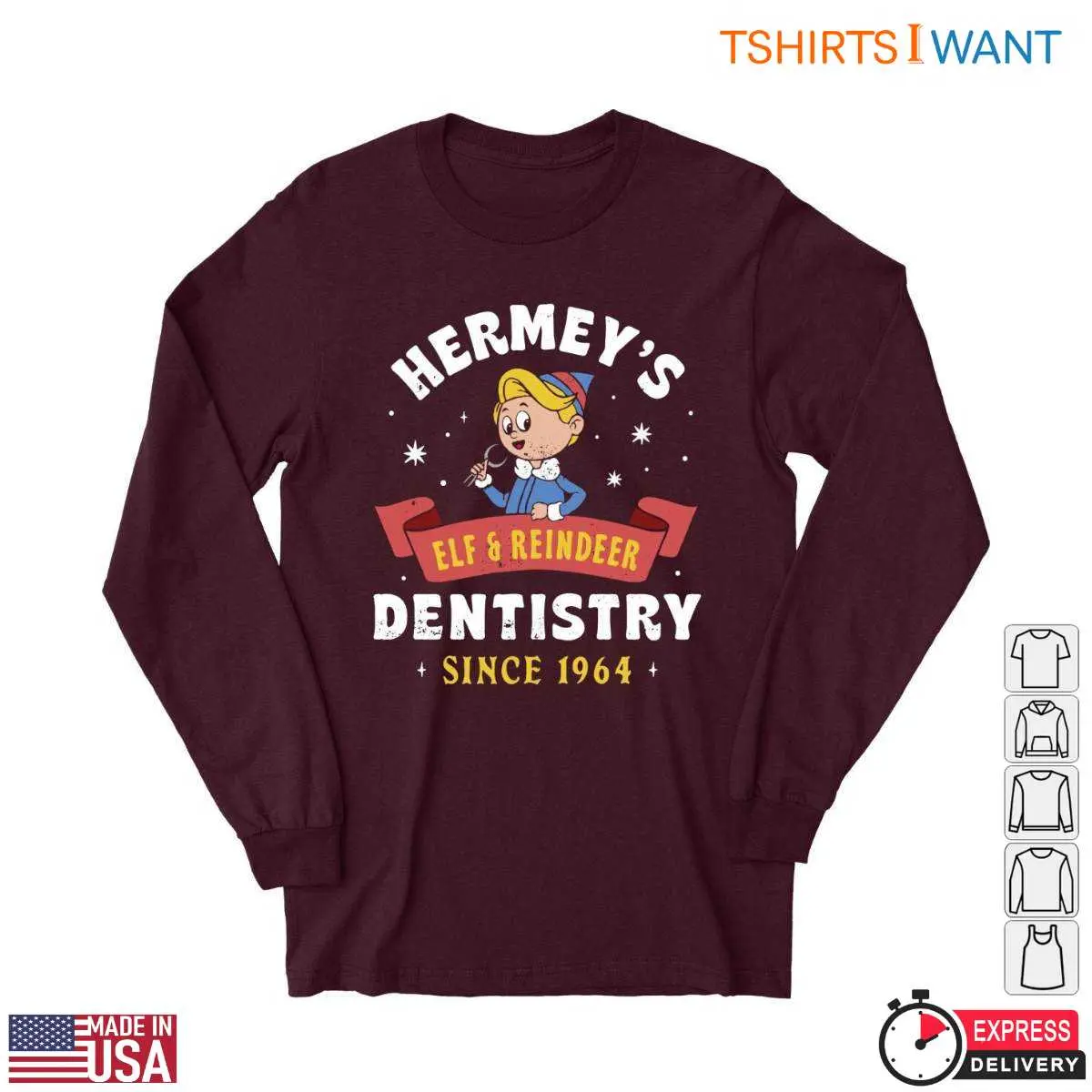 Dentist Elf T-Shirt - Hermey’s Elf & Reindeer Dentistry Since 1964 Holiday Tee 11 Dentist Elf T-Shirt Detail