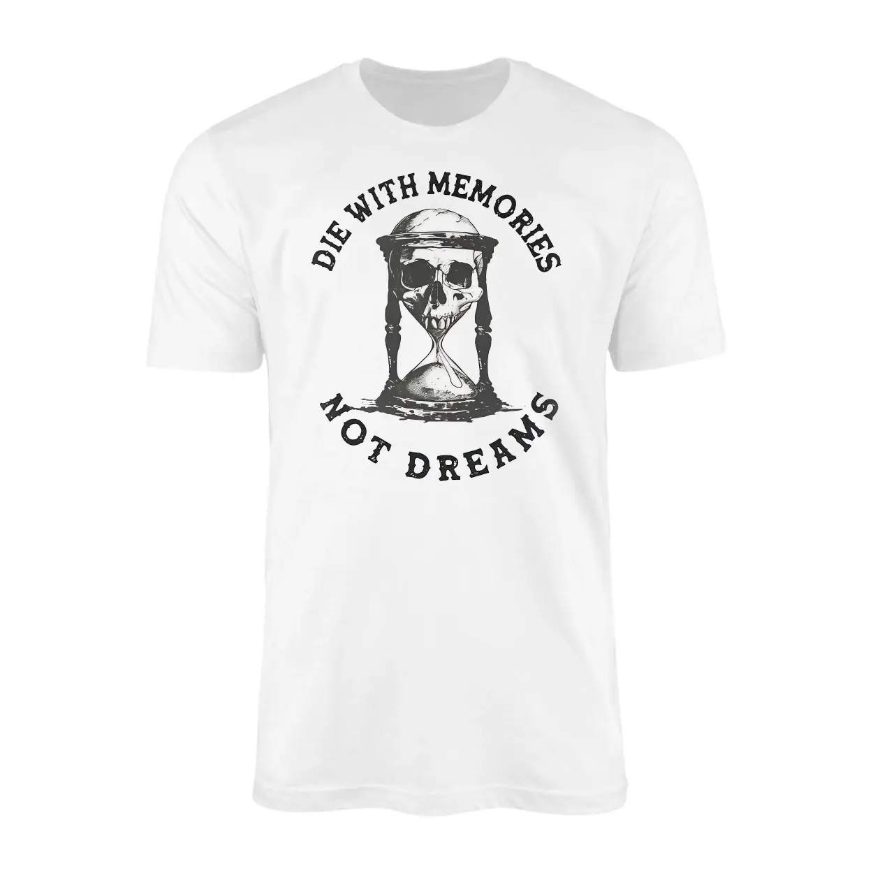 Die With Memories Not Dreams T shirt E28093 Skull Hourglass Gothic Tee 1.jpg