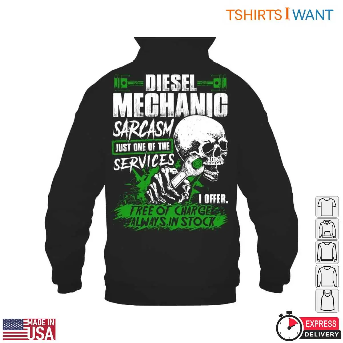 Diesel Mechanic Jobs T shirt E28093 Free Service Always in Stock Funny Skull Wrench Graphic Tee 4.jpg