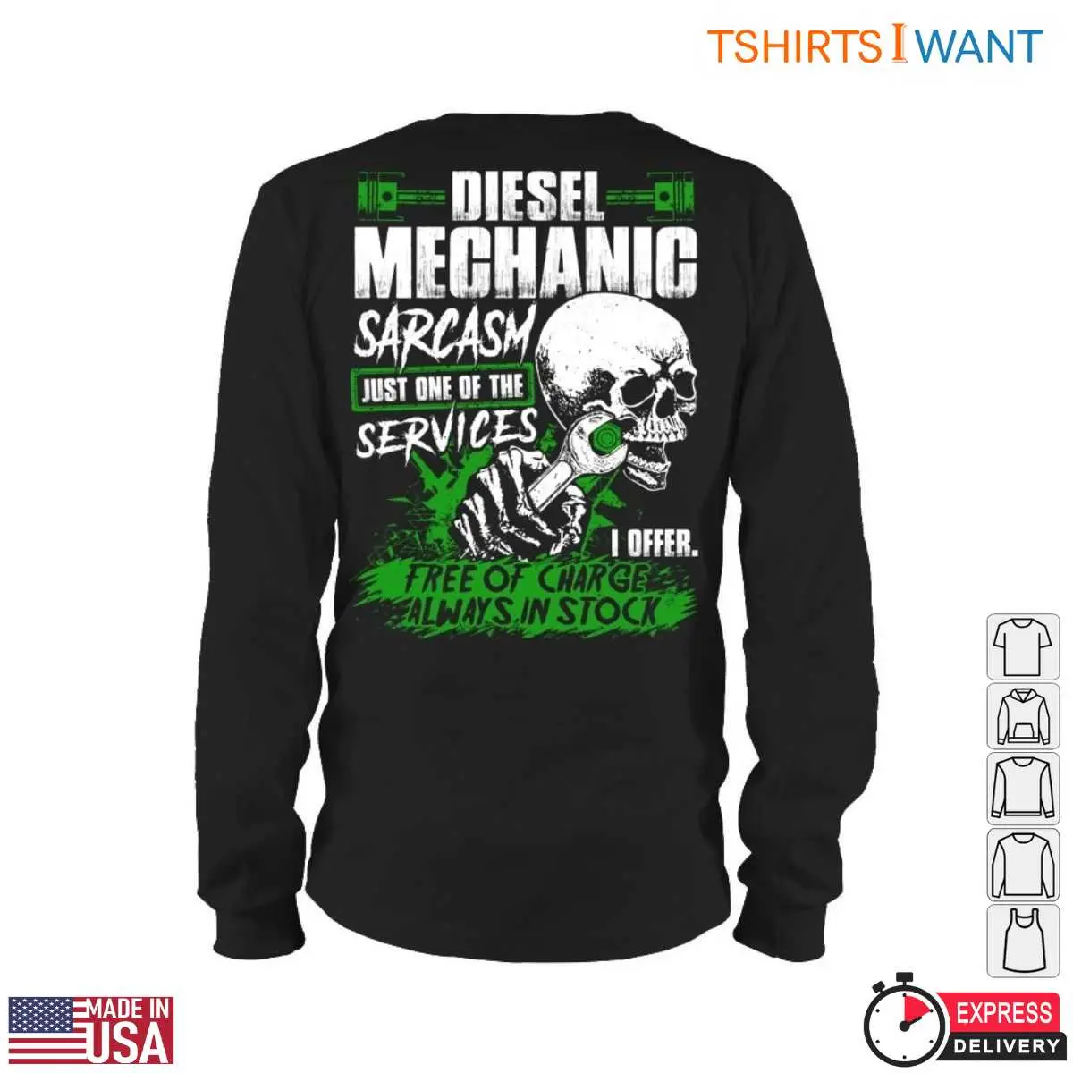 Diesel Mechanic Jobs T shirt E28093 Free Service Always in Stock Funny Skull Wrench Graphic Tee 5.jpg