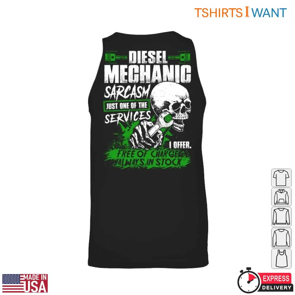 Diesel Mechanic Jobs T shirt E28093 Free Service Always in Stock Funny Skull Wrench Graphic Tee 6.jpg