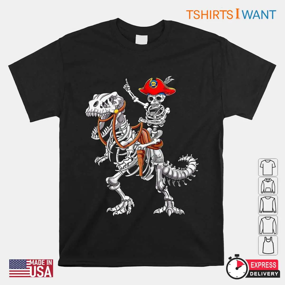 Dinosaur Halloween Skeleton Pirate Dino Bones Tee 1 1.jpg