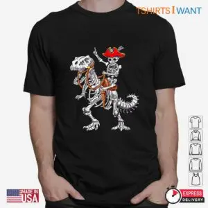 Dinosaur Halloween Skeleton: Skeleton Pirate Riding Dinosaur Spooky Halloween Shirt 6 Dinosaur Halloween Skeleton Pirate Dino Bones Tee 2 1.jpg