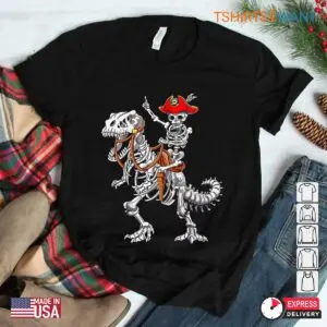 Dinosaur Halloween Skeleton: Skeleton Pirate Riding Dinosaur Spooky Halloween Shirt 7 Dinosaur Halloween Skeleton Pirate Dino Bones Tee 3 1.jpg
