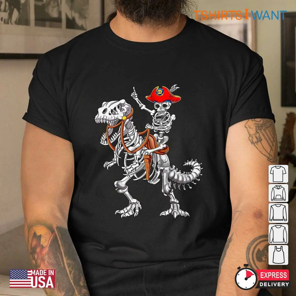 Dinosaur Halloween Skeleton Pirate Dino Bones Tee 4 1.jpg