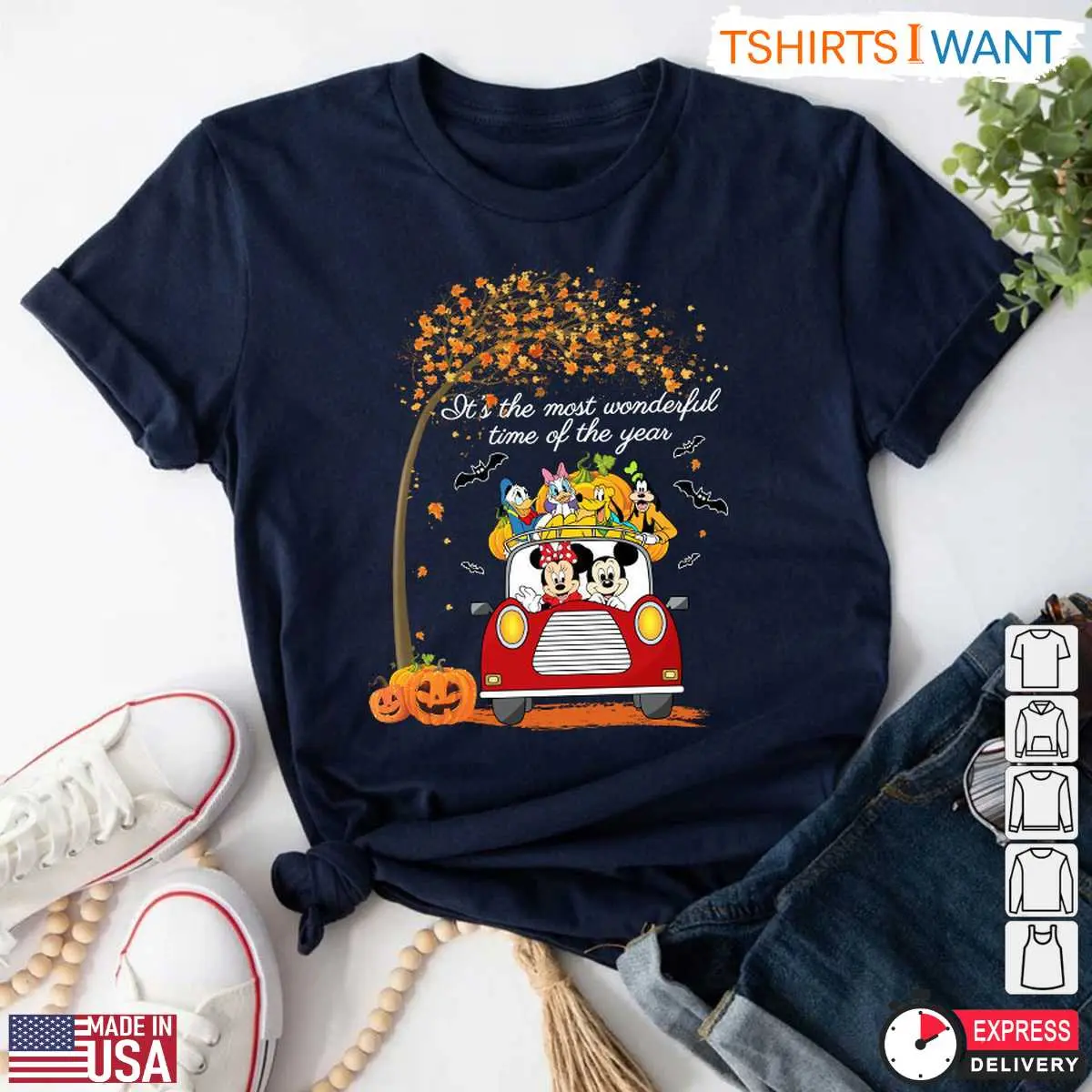 Disney Characters On Car Halloween T Shirt Mickey and Friends Most Wonderful Time of the Year Tee 1 1.jpg