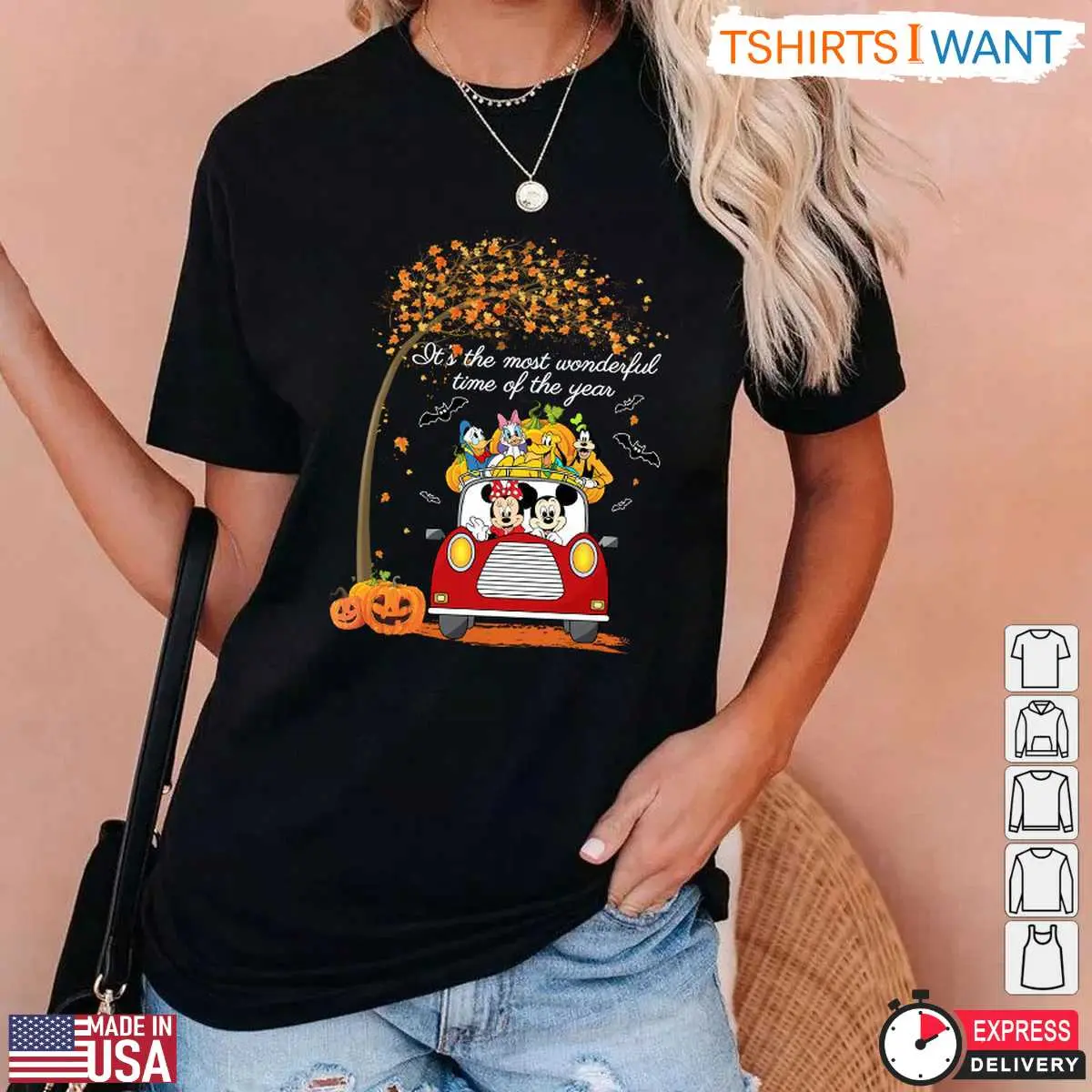 Disney Characters On Car Halloween T Shirt Mickey and Friends Most Wonderful Time of the Year Tee 3 1.jpg