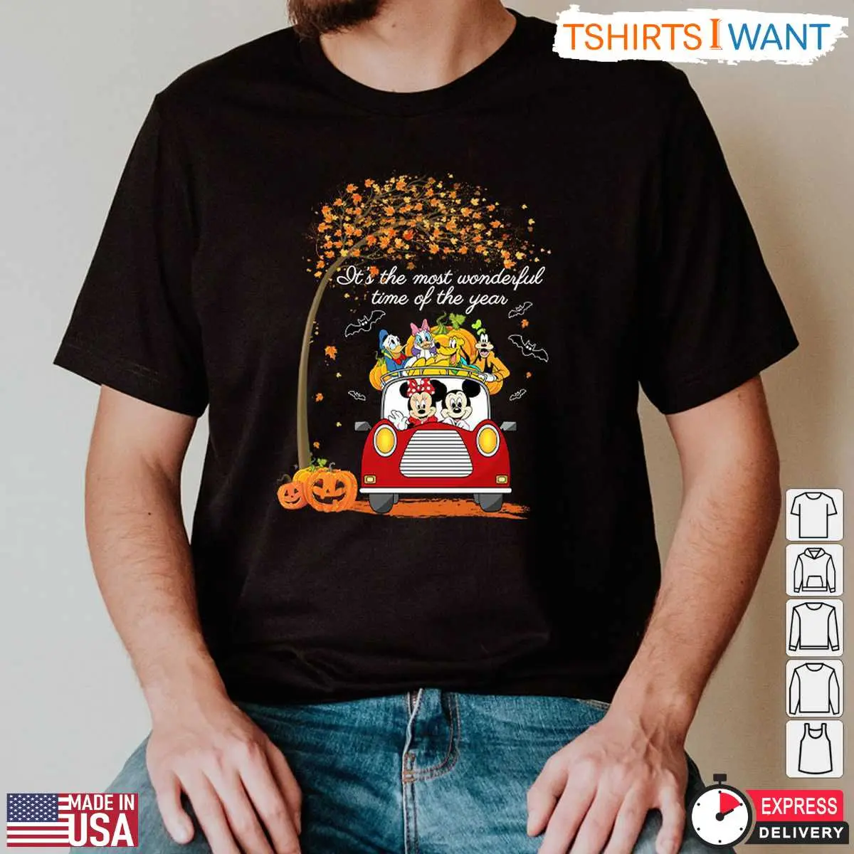 Disney Characters On Car Halloween T-Shirt – Mickey and Friends Most Wonderful Time of the Year Tee 13 Disney Characters On Car Halloween T-Shirt Detail