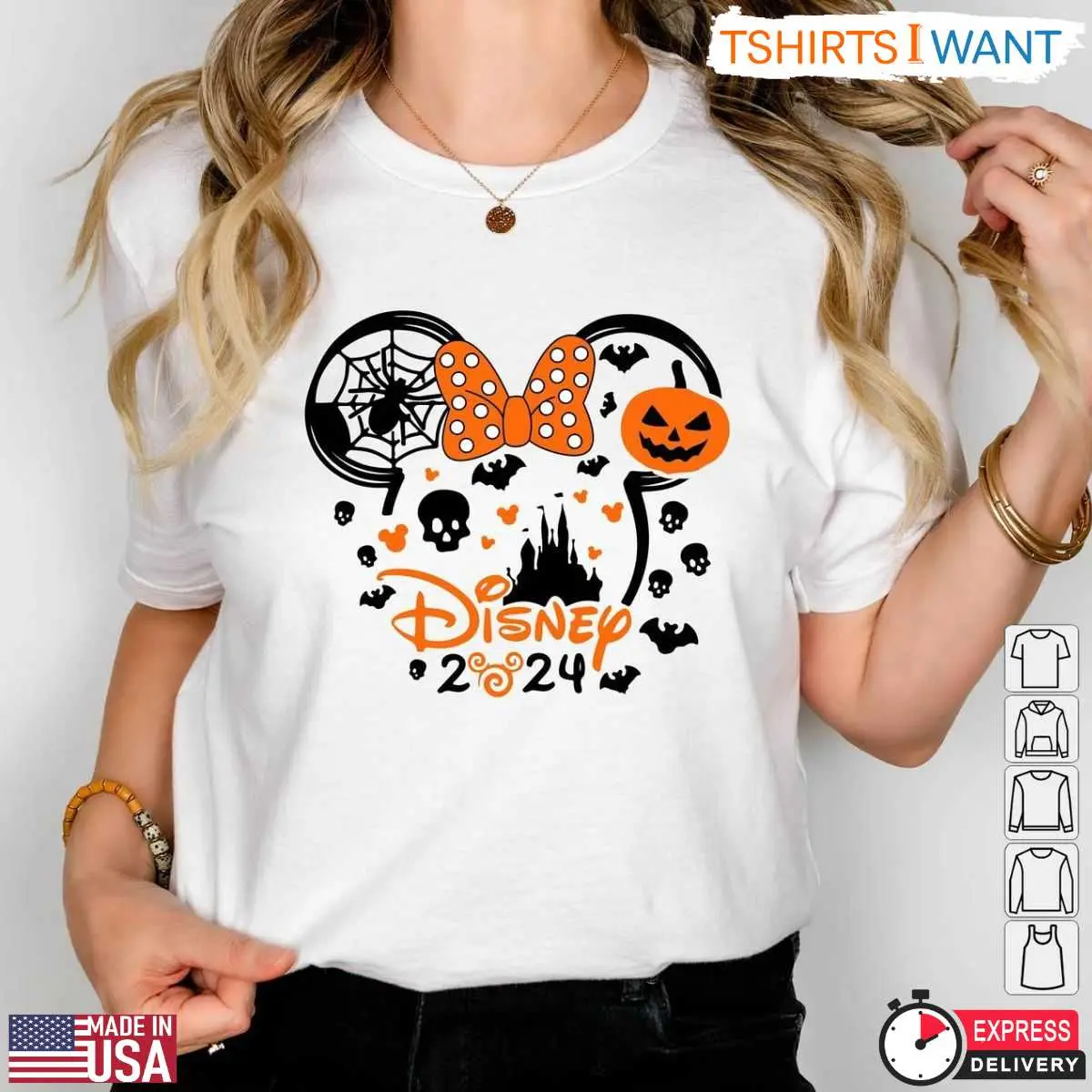 Disney World Halloween Shirt 2024 – Cute Minnie Mouse Pumpkin and Castle Graphic Tee 8 Disney World Halloween Shirt 2024 Front View