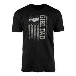 Distressed Girl Dad Fist Bump American Flag T-Shirt